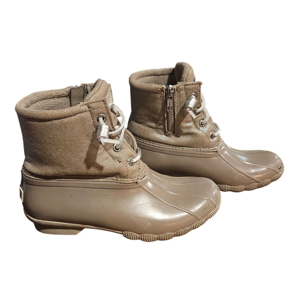 Sperry Womens Duck Boots Tan Quilted Waterproof Side Zip Lace Up Ankle‎ Boots 5